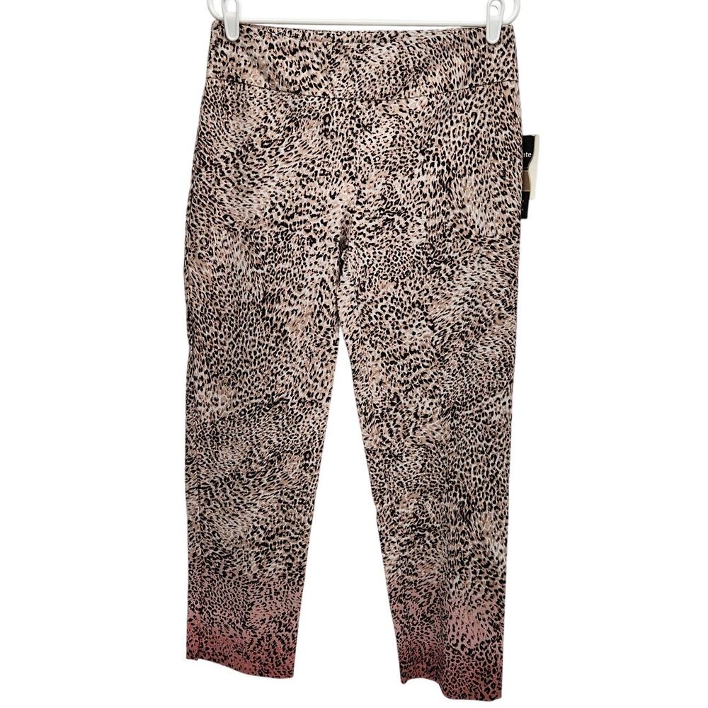 NWT Zac & Rachel Leopard Print Stretch Pull On Beige Pink Trouser Pants Women 12